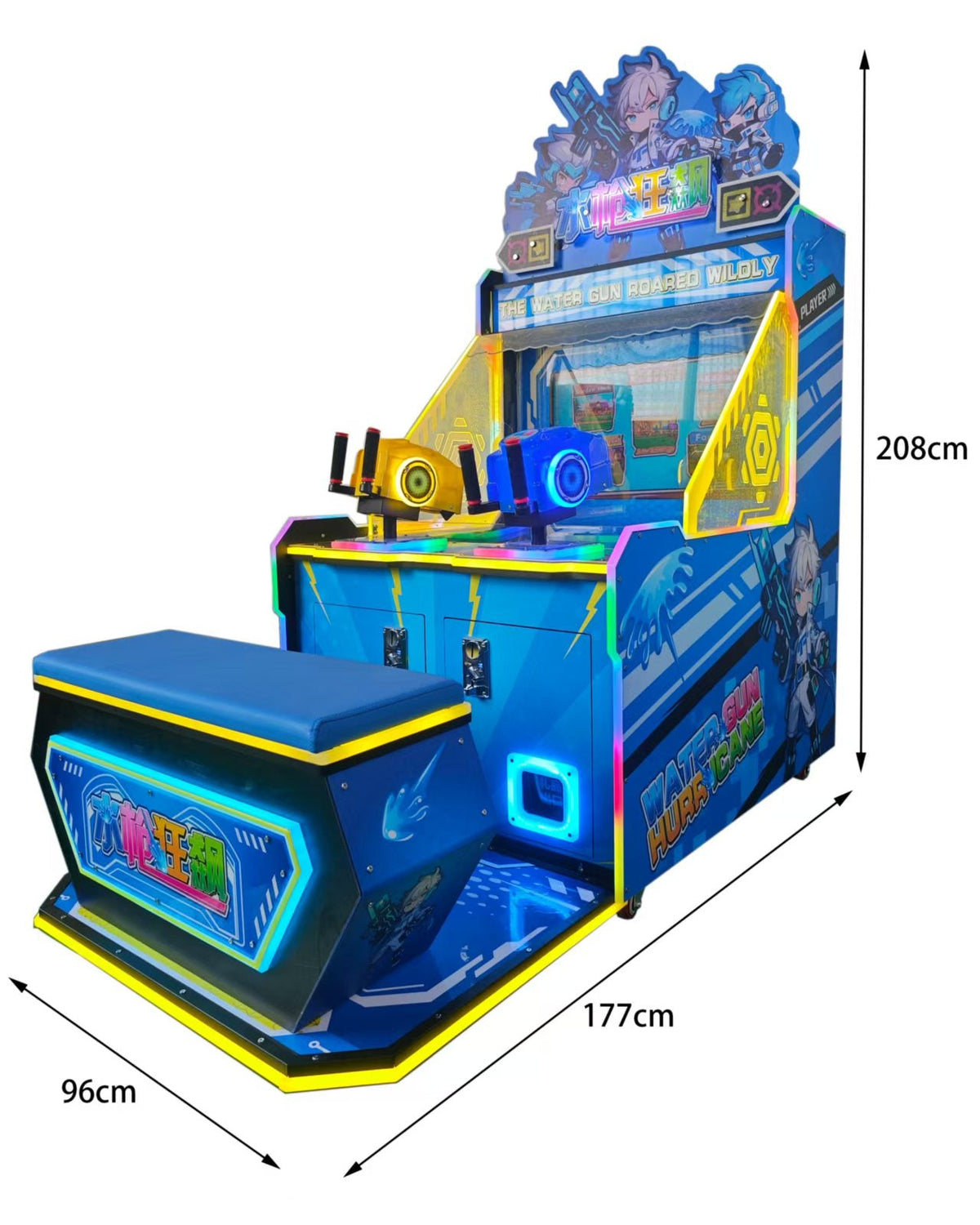 2 Players Kids-friendly Crazy Water Shooting Arcade Machine Coin-Operated 1 Year Warranty Made Durable Plastic English Language