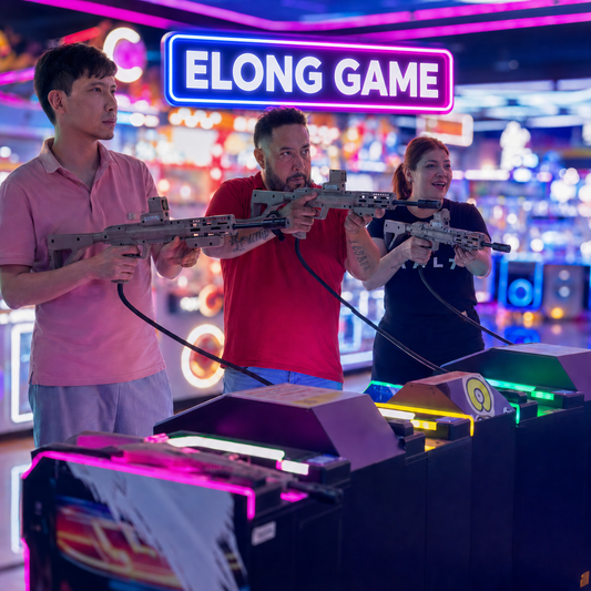 Players using ELONG GAME commercial arcade shooting machines