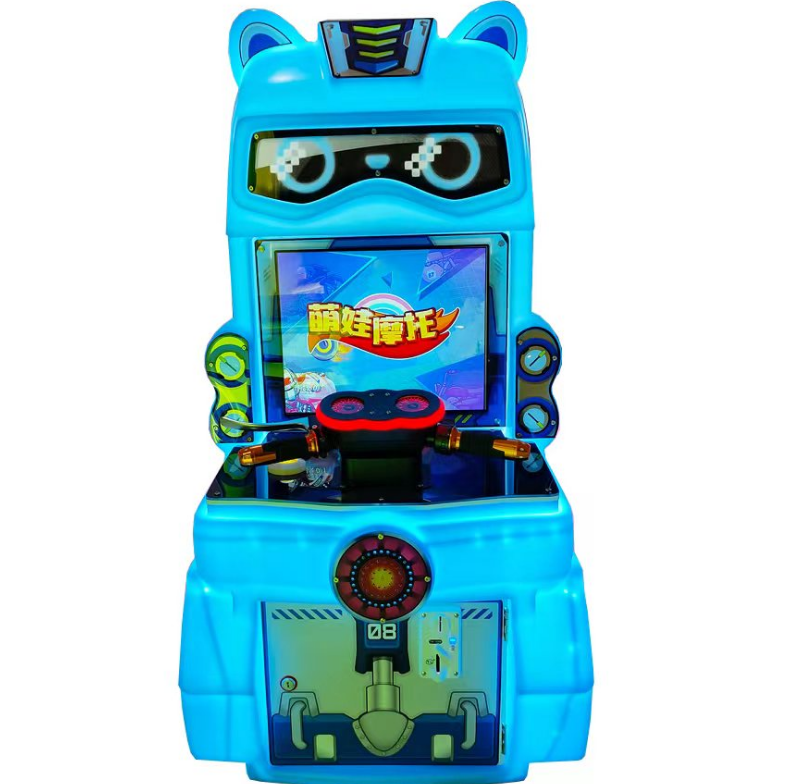 Small Plastic Wood Coin-Operated Kids Motorcycle Arcade Game Machine Plastic Material for English Speaking Children