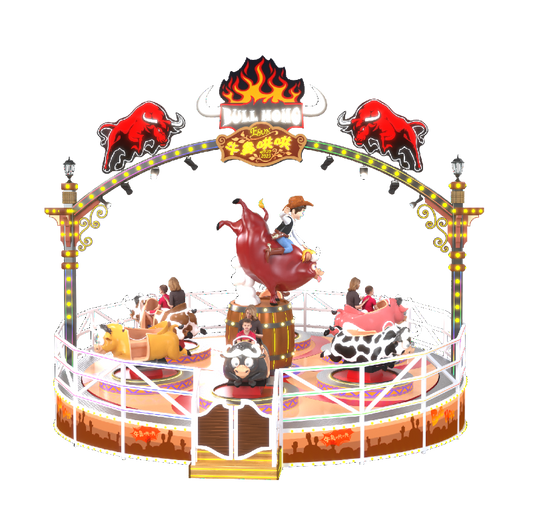 "Wild West Adventure Bull Ride: 12-Seat Crazy Bullfighting and Spinning Carousel Combo"