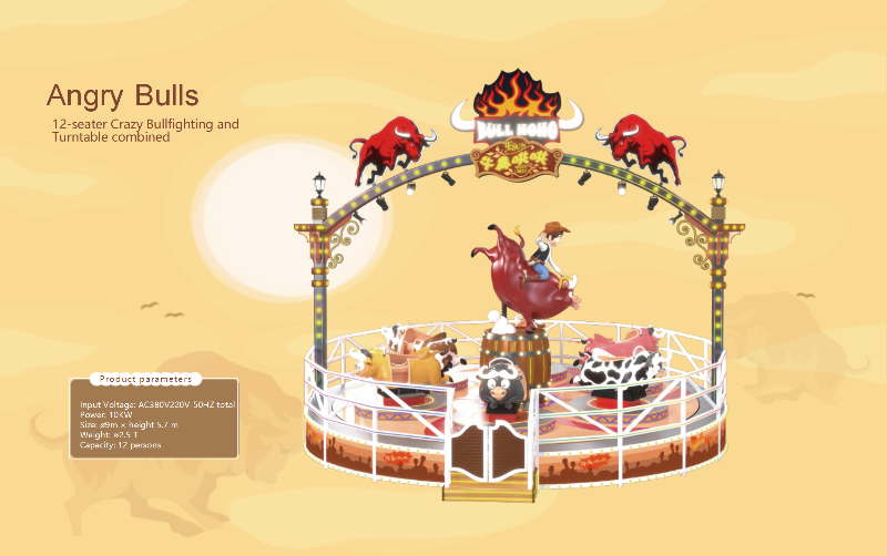"Wild West Adventure Bull Ride: 12-Seat Crazy Bullfighting and Spinning Carousel Combo"