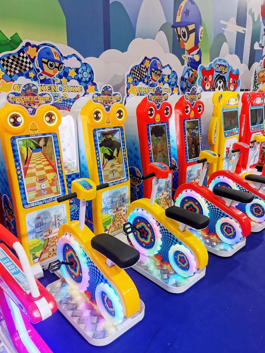Dual Player Kids Arcade Sport Machine Coin-Operated Chicken Bike Rider Game with Redemption Fun Excitement