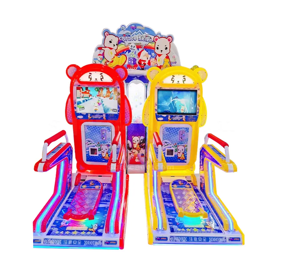 Coin Pusher Two Players Kids Skiing Simulator British Bear Video Sports Skateboard Game Machine