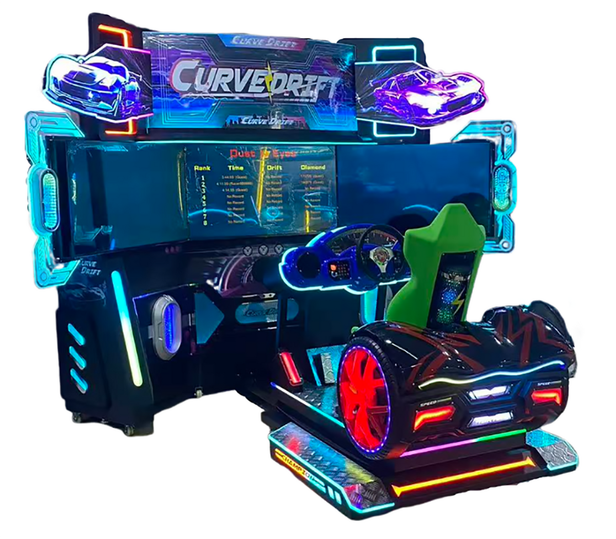 Coin-Operated Curved Drift Racing Video Game Arcade Machine Metal Construction Motion Control