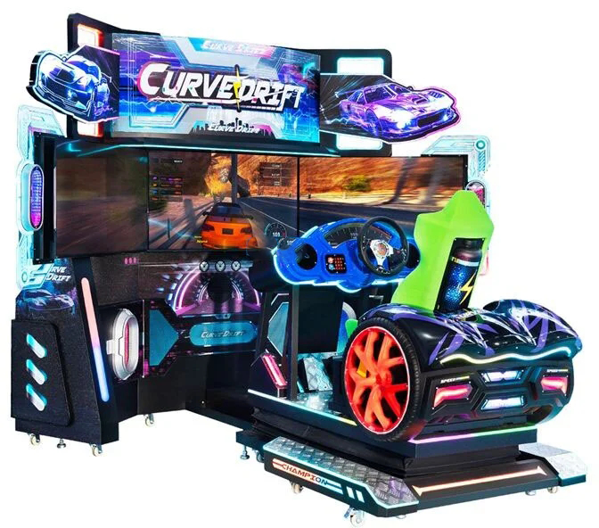 Coin-Operated Curved Drift Racing Video Game Arcade Machine Metal Construction Motion Control