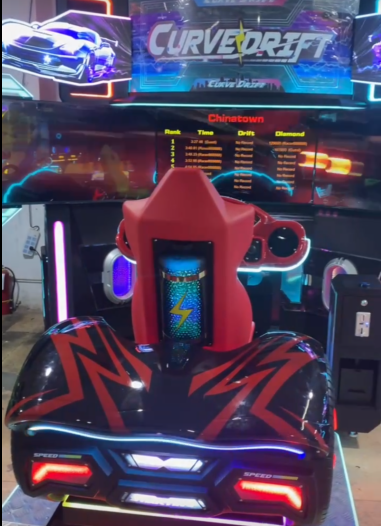 Coin-Operated Curved Drift Racing Video Game Arcade Machine Metal Construction Motion Control