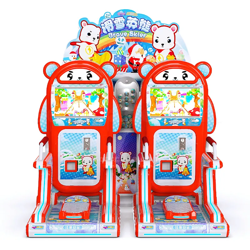 Coin Pusher Two Players Kids Skiing Simulator British Bear Video Sports Skateboard Game Machine