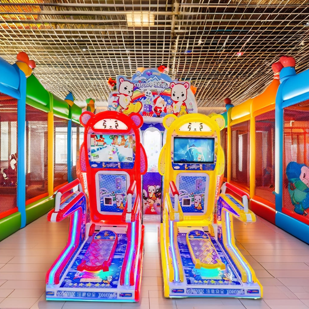 Coin Pusher Two Players Kids Skiing Simulator British Bear Video Sports Skateboard Game Machine