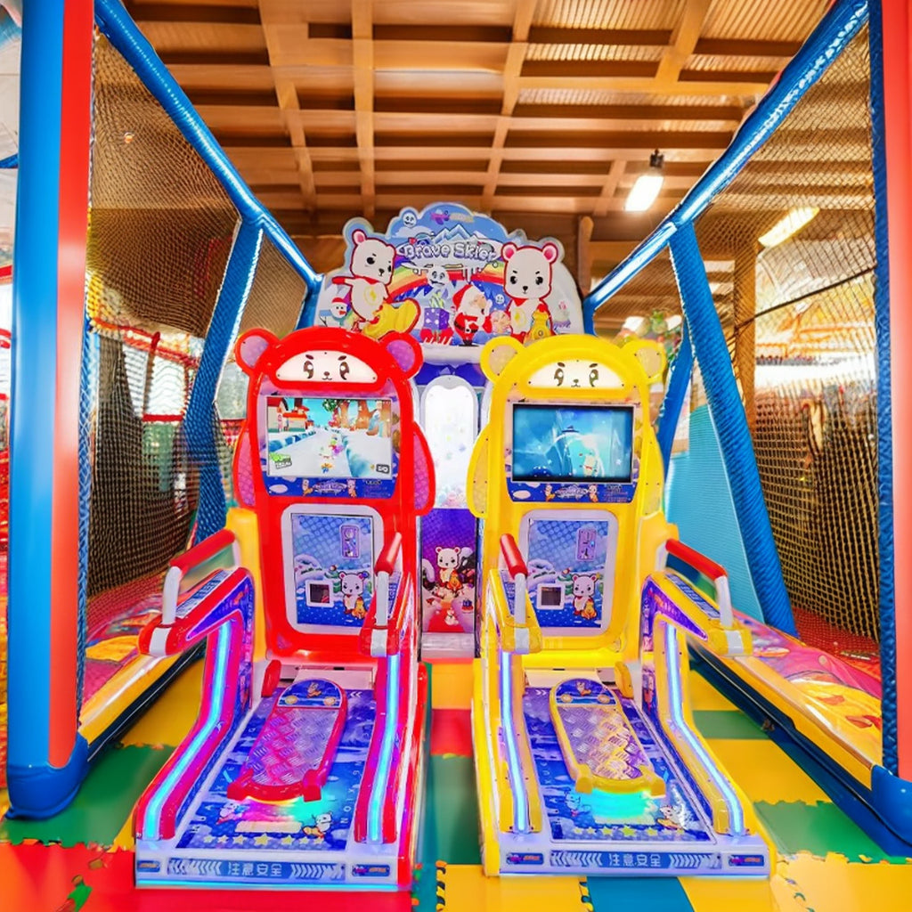 Coin Pusher Two Players Kids Skiing Simulator British Bear Video Sports Skateboard Game Machine
