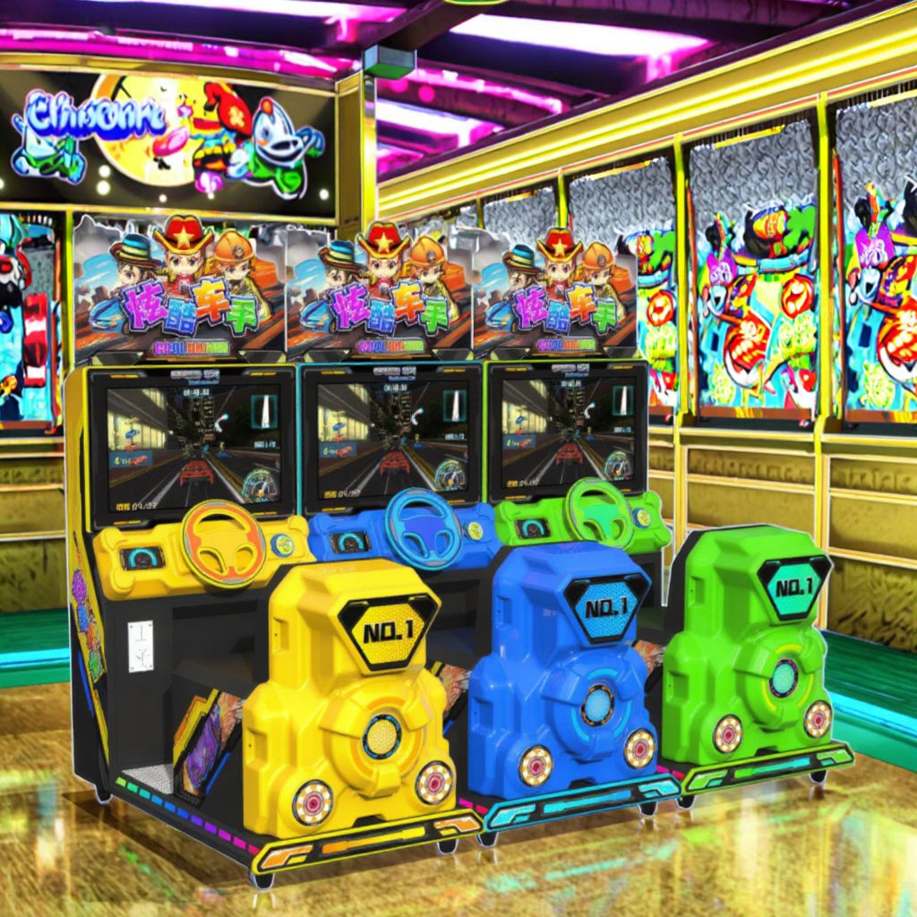 Children's Coin-Operated Arcade Video Game Machine Car Racing Simulator