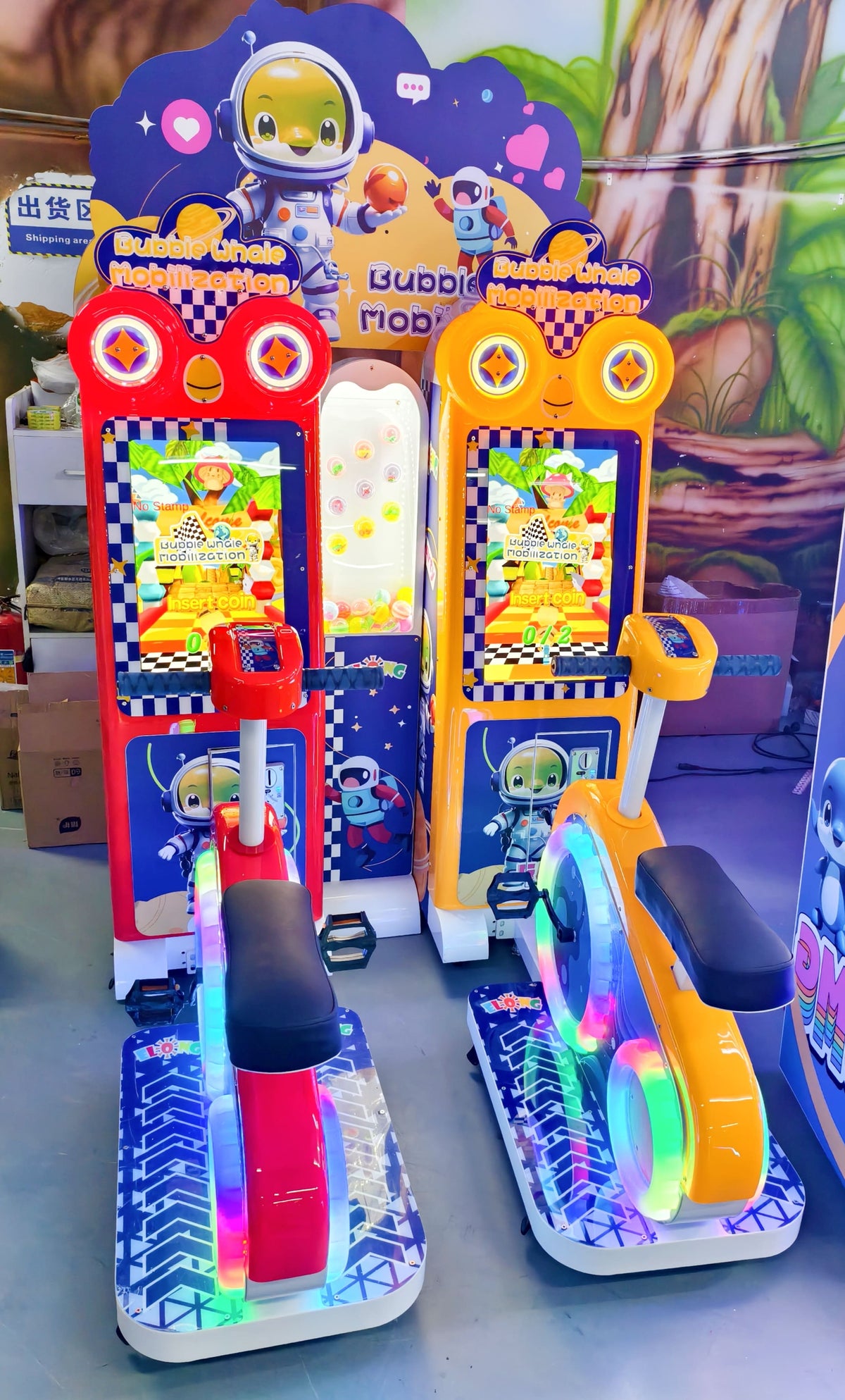 Dual Player Kids Arcade Sport Machine Coin-Operated Chicken Bike Rider Game with Redemption Fun Excitement