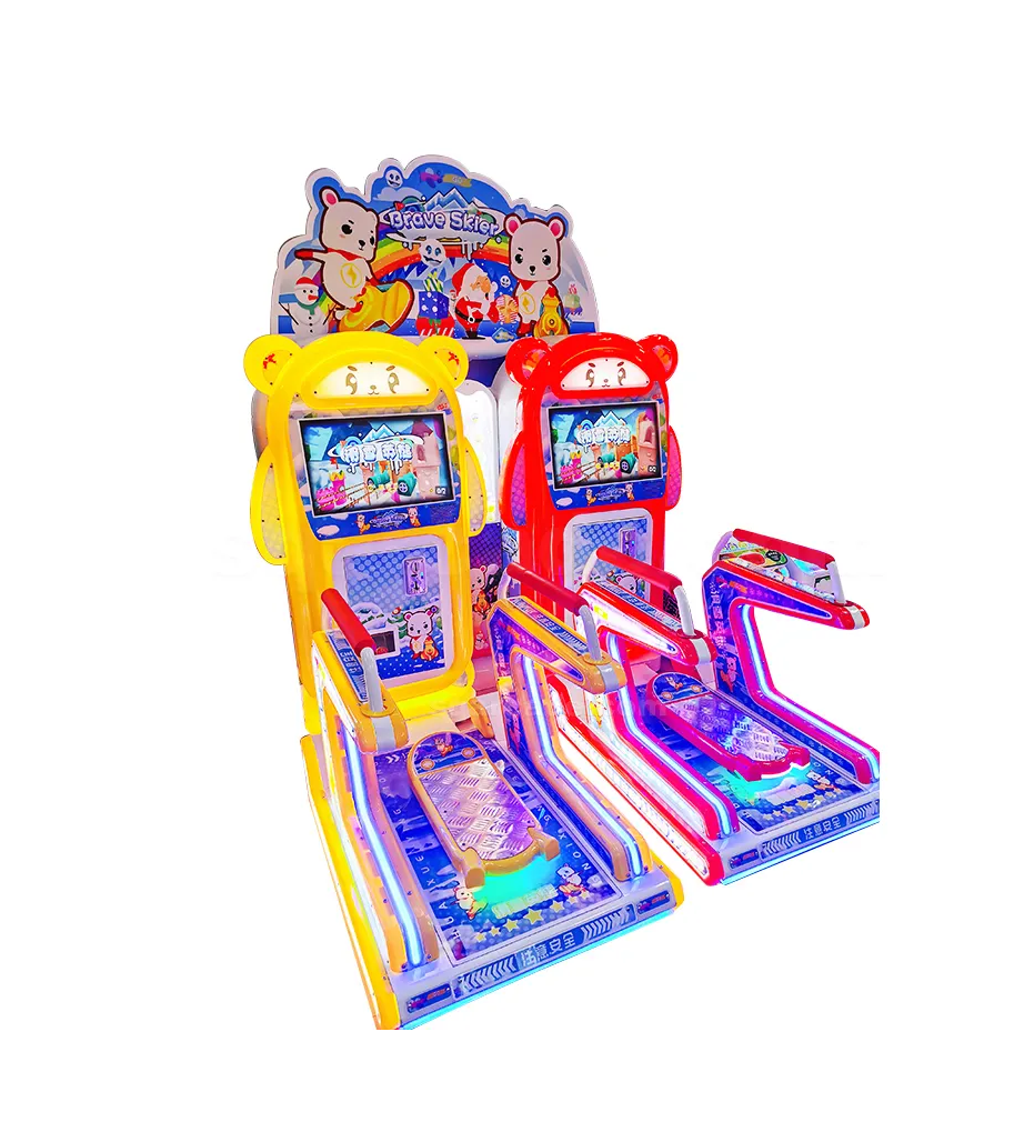 Coin Pusher Two Players Kids Skiing Simulator British Bear Video Sports Skateboard Game Machine