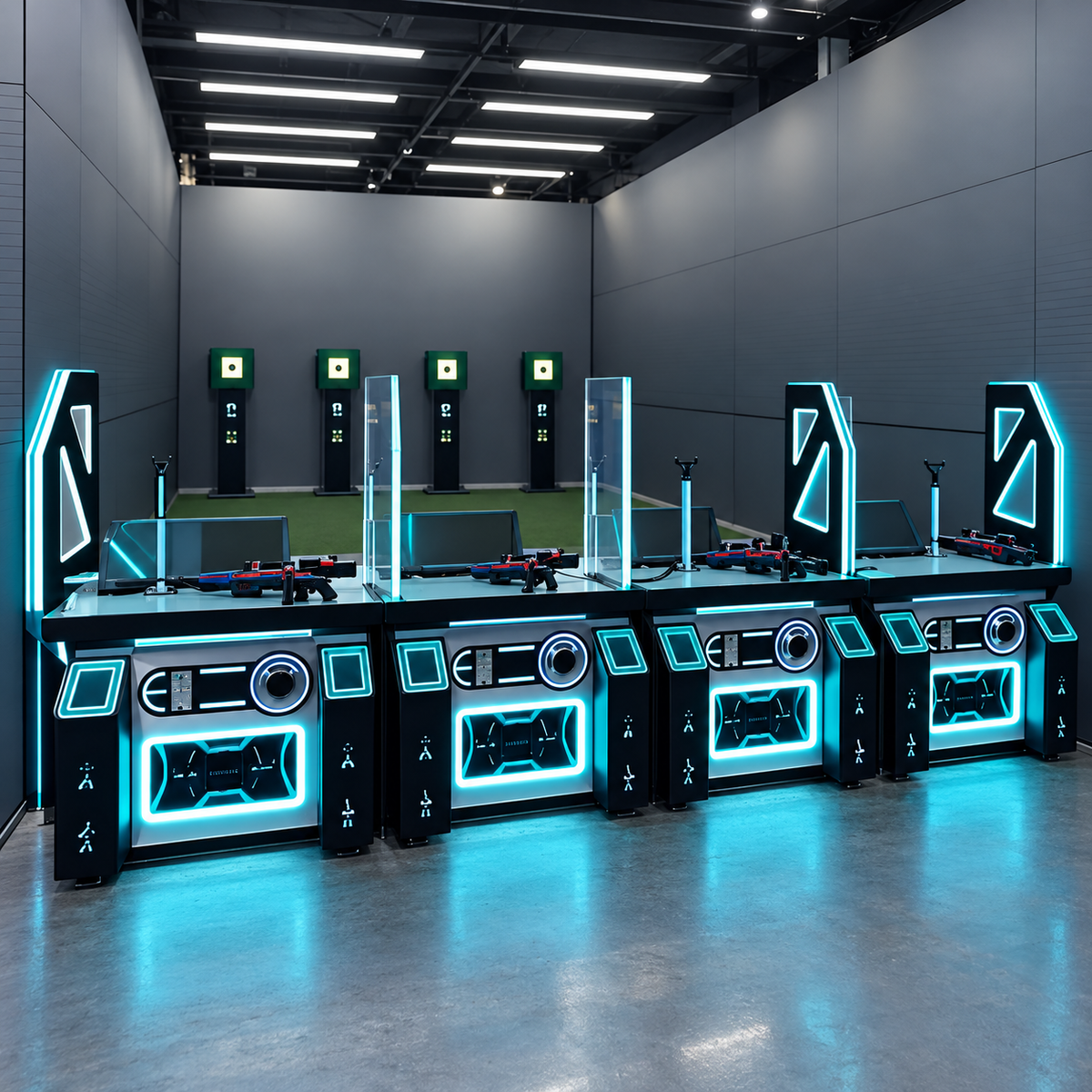Commercial four-lane digital shooting range installation