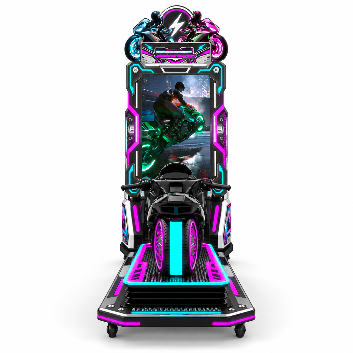 Motorcycle racing arcade machine, front view