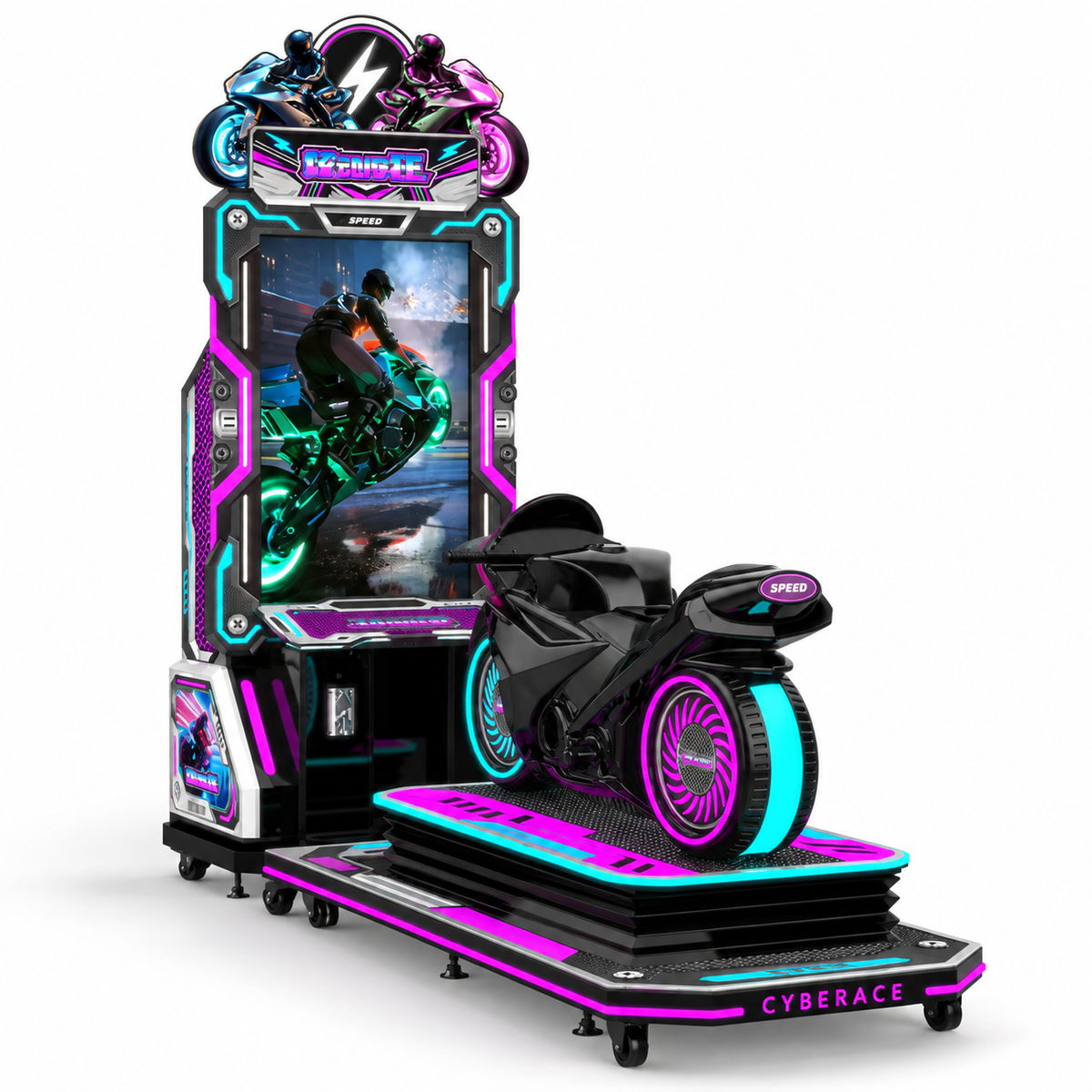 Motorcycle arcade machine, right three-quarter view