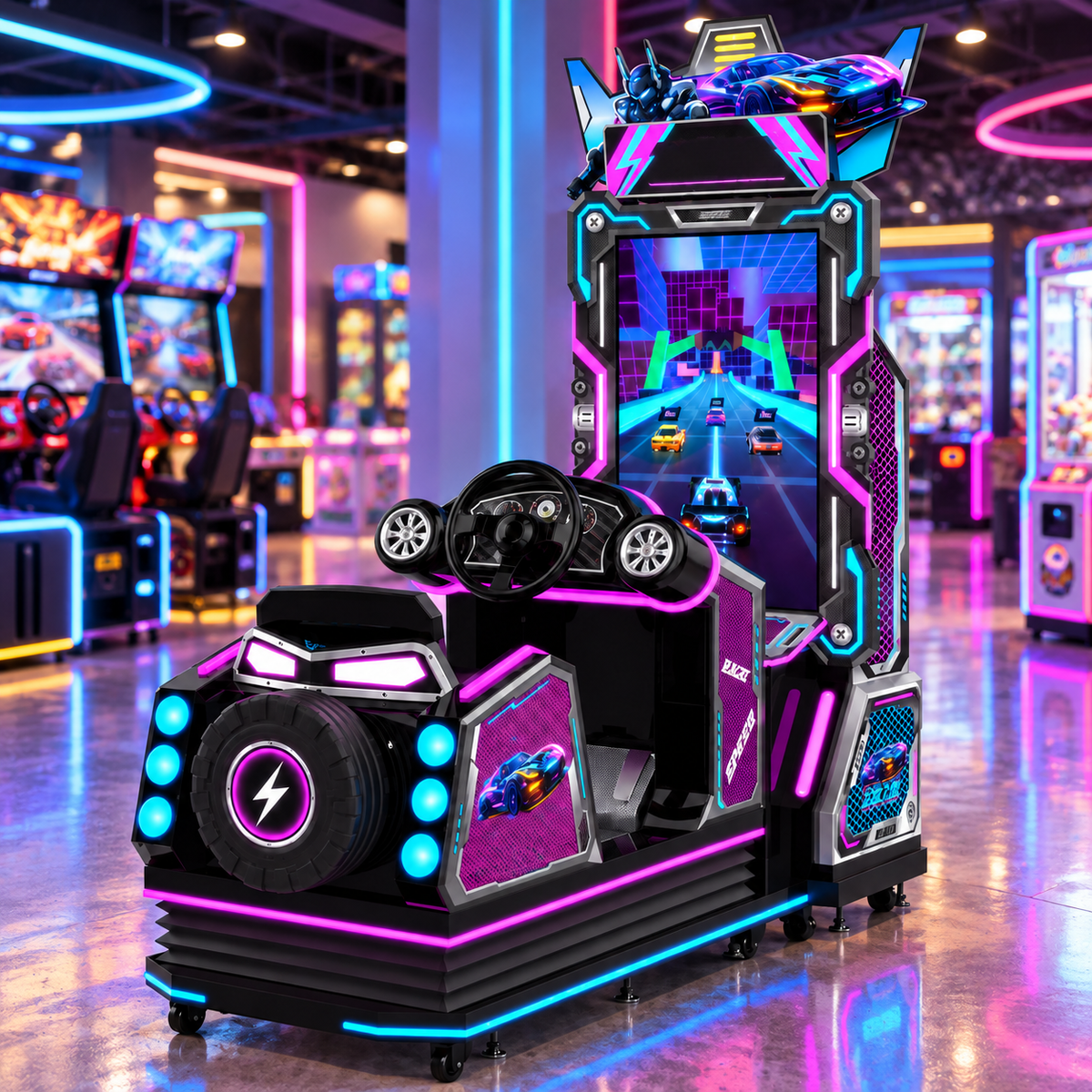 Racing arcade machine in arcade entertainment center