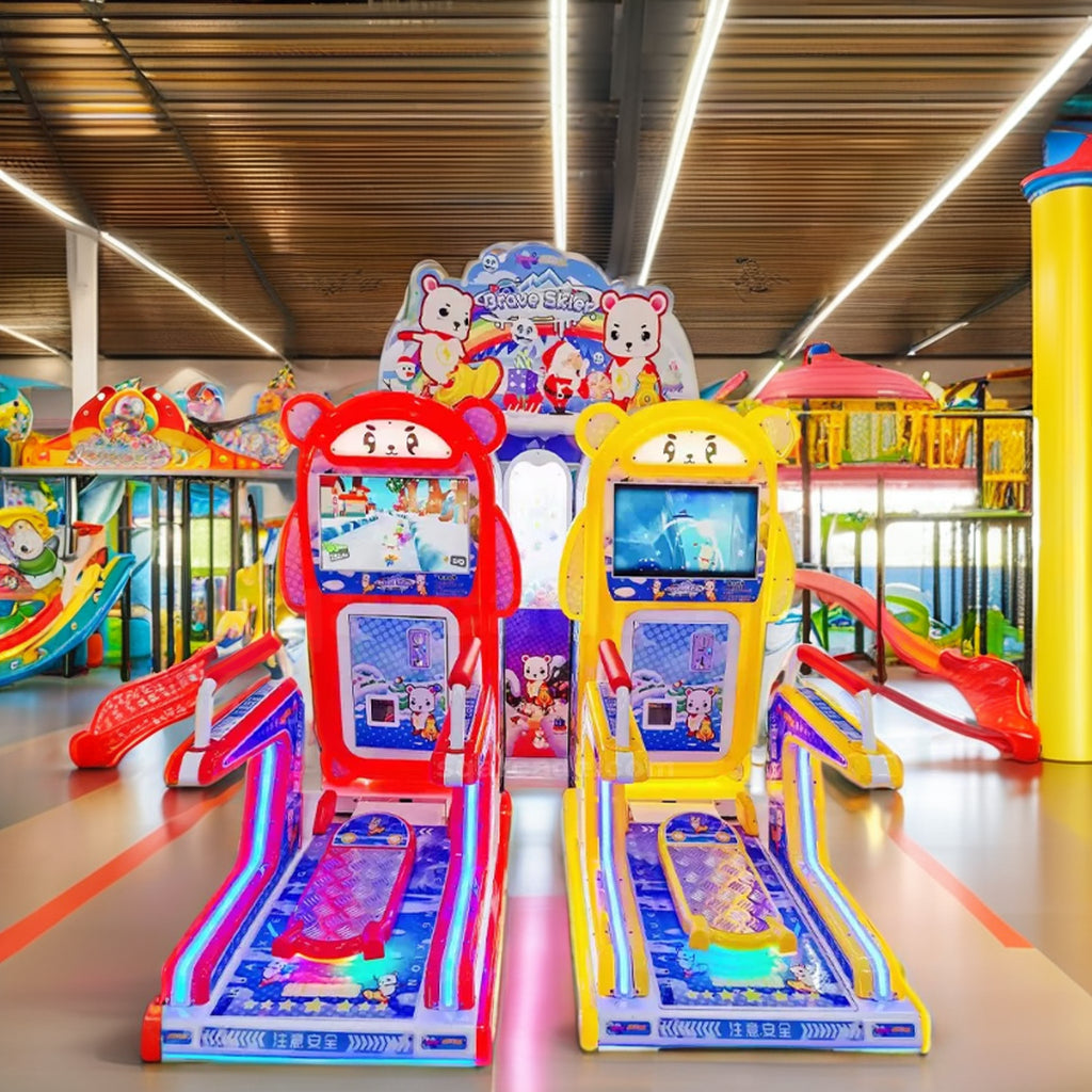 Coin Pusher Two Players Kids Skiing Simulator British Bear Video Sports Skateboard Game Machine