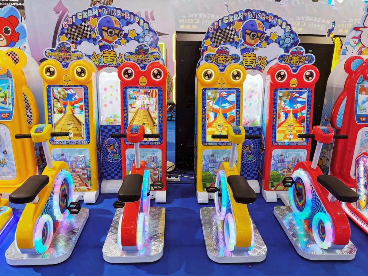 Dual Player Kids Arcade Sport Machine Coin-Operated Chicken Bike Rider Game with Redemption Fun Excitement